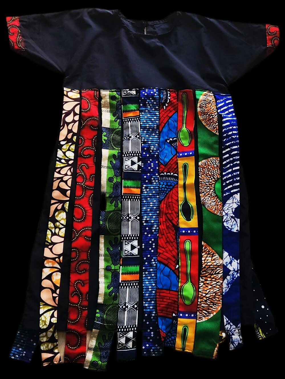 #KCG35 Kids Colorful African Print Patchwork Tunic - Black (Not Branded)
